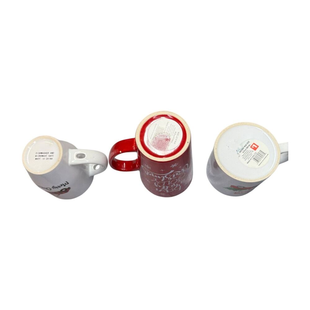 Set of 3 Holiday Coffee Mugs Merry Christmas & Holly Jolly Christmas Red Truck - Picture 4 of 5